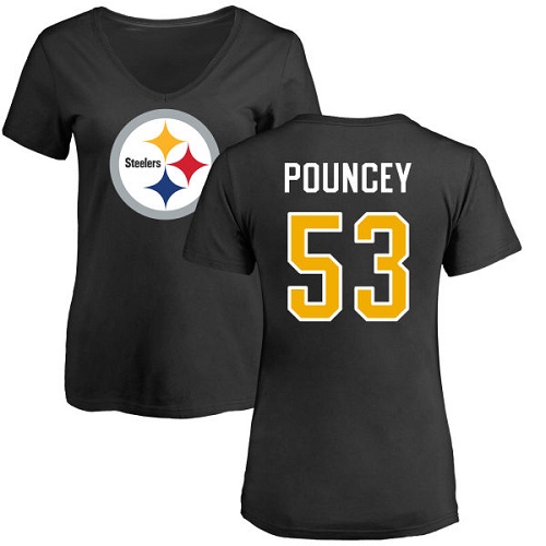 NFL Women's Nike Pittsburgh Steelers #53 Maurkice Pouncey Black Name & Number Logo Slim Fit T-Shirt