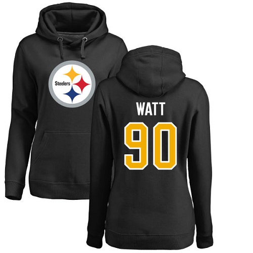 NFL Women's Nike Pittsburgh Steelers #90 T. J. Watt Black Name & Number Logo Pullover Hoodie