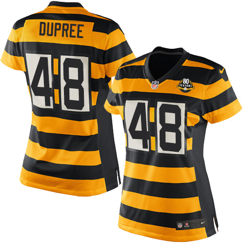 Women's Nike Pittsburgh Steelers #48 Bud Dupree Elite Yellow/Black Alternate 80TH Anniversary Throwback NFL Jersey