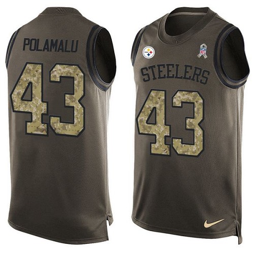 Men's Nike Pittsburgh Steelers #43 Troy Polamalu Limited Green Salute to Service Tank Top NFL Jersey
