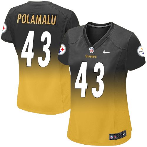 Women's Nike Pittsburgh Steelers #43 Troy Polamalu Elite Black/Gold Fadeaway NFL Jersey