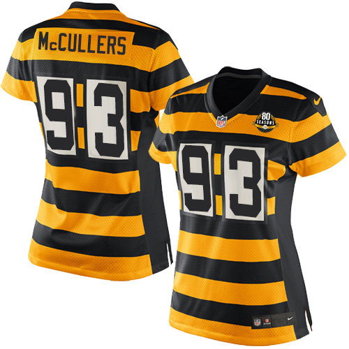Women's Nike Pittsburgh Steelers #93 Dan McCullers Elite Yellow/Black Alternate 80TH Anniversary Throwback NFL Jersey