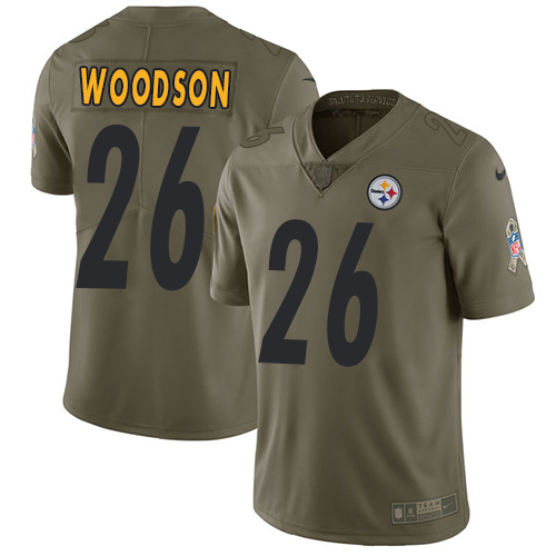 Youth Nike Pittsburgh Steelers #26 Rod Woodson Limited Olive 2017 Salute to Service NFL Jersey