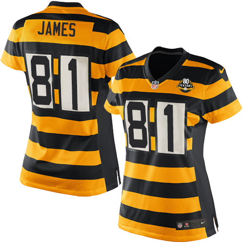Women's Nike Pittsburgh Steelers #81 Jesse James Limited Yellow/Black Alternate 80TH Anniversary Throwback NFL Jersey