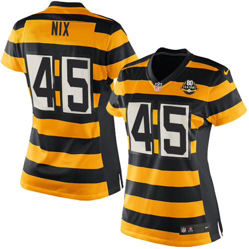 Women's Nike Pittsburgh Steelers #45 Roosevelt Nix Elite Yellow/Black Alternate 80TH Anniversary Throwback NFL Jersey