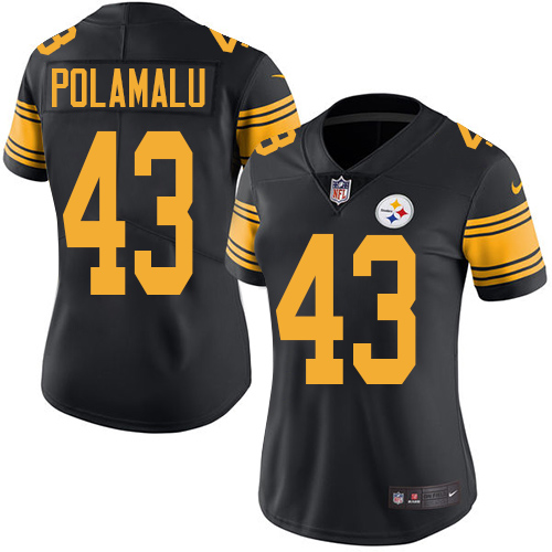 Women's Nike Pittsburgh Steelers #43 Troy Polamalu Elite Black Rush Vapor Untouchable NFL Jersey
