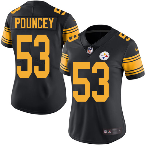 Women's Nike Pittsburgh Steelers #53 Maurkice Pouncey Elite Black Rush Vapor Untouchable NFL Jersey