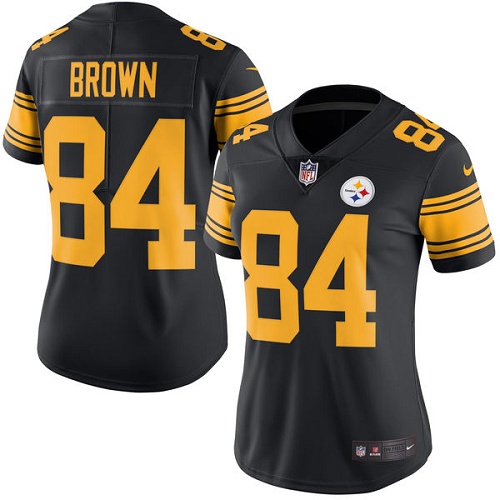 Women's Nike Pittsburgh Steelers #84 Antonio Brown Limited Black Rush Vapor Untouchable NFL Jersey