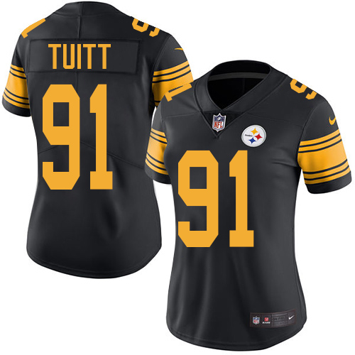 Women's Nike Pittsburgh Steelers #91 Stephon Tuitt Elite Black Rush Vapor Untouchable NFL Jersey