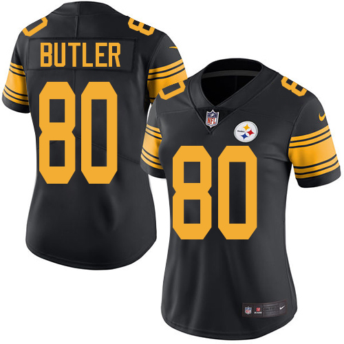 Women's Nike Pittsburgh Steelers #80 Jack Butler Limited Black Rush Vapor Untouchable NFL Jersey