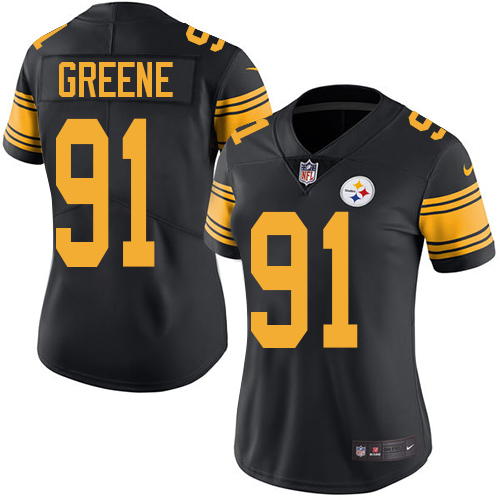 Women's Nike Pittsburgh Steelers #91 Kevin Greene Limited Black Rush Vapor Untouchable NFL Jersey