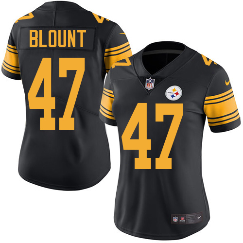 Women's Nike Pittsburgh Steelers #47 Mel Blount Elite Black Rush Vapor Untouchable NFL Jersey