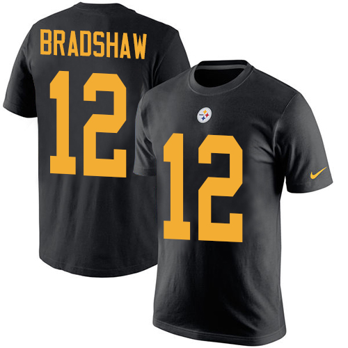 NFL Nike Pittsburgh Steelers #12 Terry Bradshaw Black Rush Pride Name & Number T-Shirt