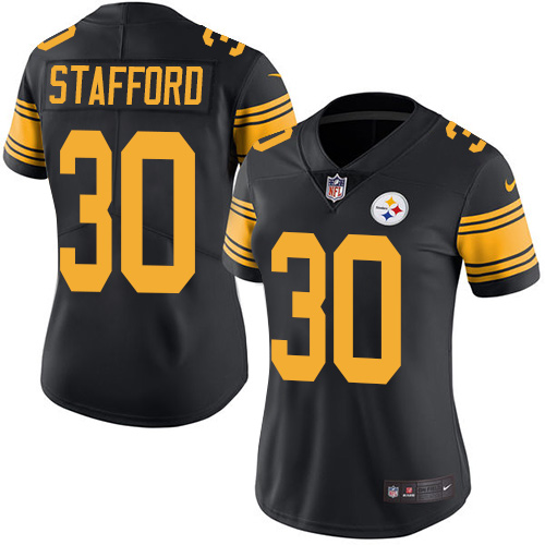 Women's Nike Pittsburgh Steelers #30 Daimion Stafford Limited Black Rush Vapor Untouchable NFL Jersey