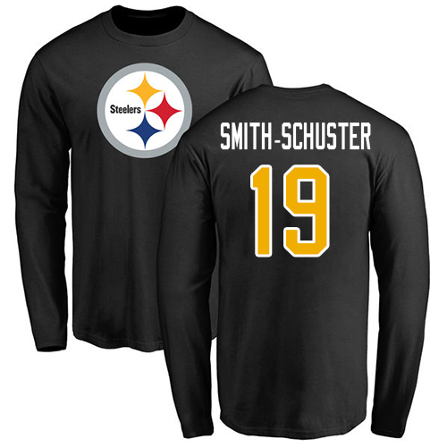 NFL Nike Pittsburgh Steelers #19 JuJu Smith-Schuster Black Name & Number Logo Long Sleeve T-Shirt