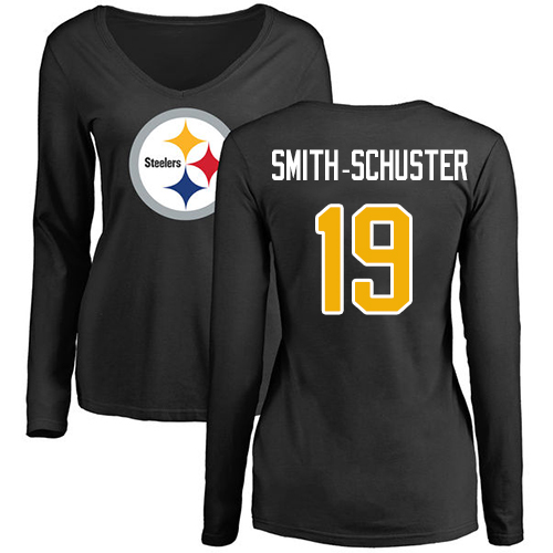 NFL Women's Nike Pittsburgh Steelers #19 JuJu Smith-Schuster Black Name & Number Logo Slim Fit Long Sleeve T-Shirt