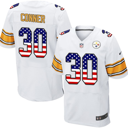 Men's Nike Pittsburgh Steelers #30 James Conner Elite White Road USA Flag Fashion NFL Jersey