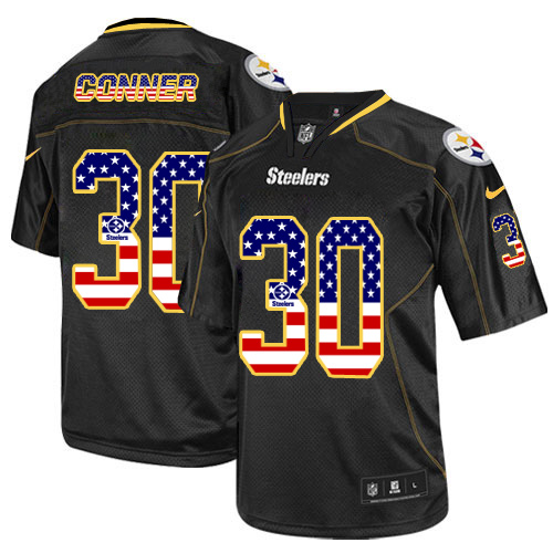 Men's Nike Pittsburgh Steelers #30 James Conner Elite Black USA Flag Fashion NFL Jersey