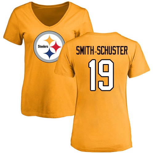 NFL Women's Nike Pittsburgh Steelers #19 JuJu Smith-Schuster Gold Name & Number Logo Slim Fit T-Shirt