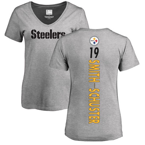 NFL Women's Nike Pittsburgh Steelers #19 JuJu Smith-Schuster Ash Backer V-Neck T-Shirt