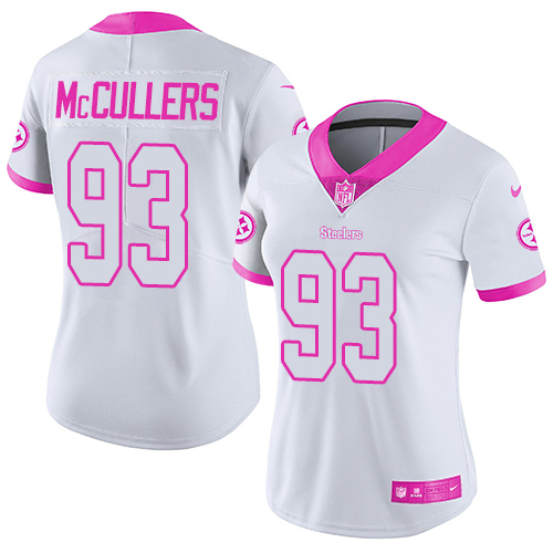 Women's Nike Pittsburgh Steelers #93 Dan McCullers Limited White/Pink Rush Fashion NFL Jersey