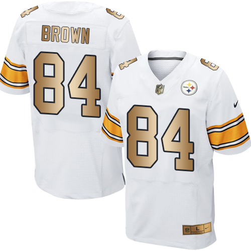 Men's Nike Pittsburgh Steelers #84 Antonio Brown Elite White/Gold NFL Jersey