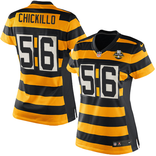 Women's Nike Pittsburgh Steelers #56 Anthony Chickillo Elite Yellow/Black Alternate 80TH Anniversary Throwback NFL Jersey