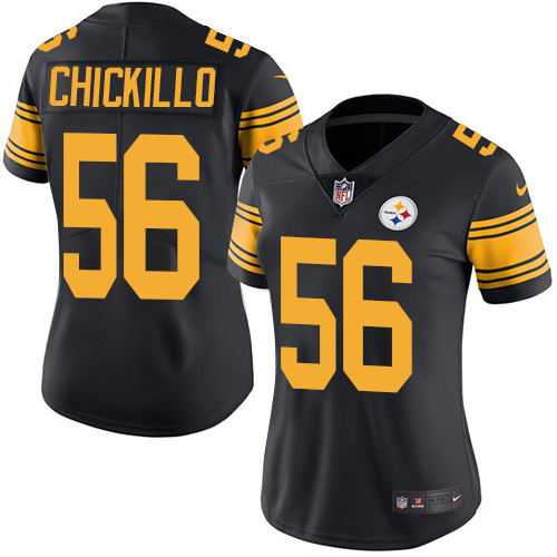 Women's Nike Pittsburgh Steelers #56 Anthony Chickillo Limited Black Rush Vapor Untouchable NFL Jersey