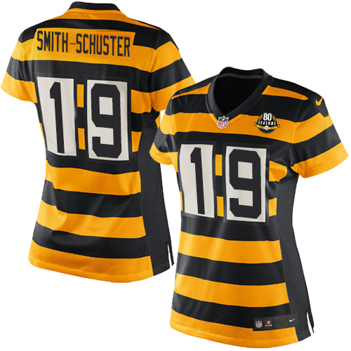 Women's Nike Pittsburgh Steelers #19 JuJu Smith-Schuster Game Yellow/Black Alternate 80TH Anniversary Throwback NFL Jersey