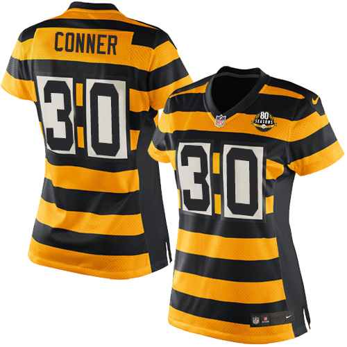 Women's Nike Pittsburgh Steelers #30 James Conner Elite Yellow/Black Alternate 80TH Anniversary Throwback NFL Jersey