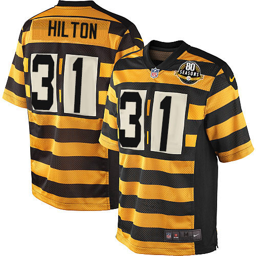 Men's Nike Pittsburgh Steelers #31 Mike Hilton Game Yellow/Black Alternate 80TH Anniversary Throwback NFL Jersey