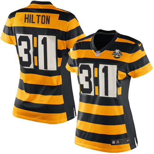 Women's Nike Pittsburgh Steelers #31 Mike Hilton Elite Yellow/Black Alternate 80TH Anniversary Throwback NFL Jersey