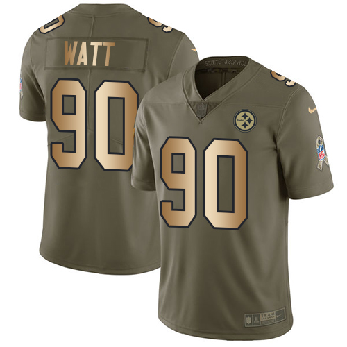 Men's Nike Pittsburgh Steelers #90 T. J. Watt Limited Olive/Gold 2017 Salute to Service NFL Jersey