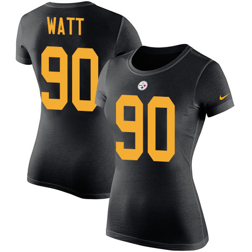 NFL Women's Nike Pittsburgh Steelers #90 T. J. Watt Black Rush Pride Name & Number T-Shirt