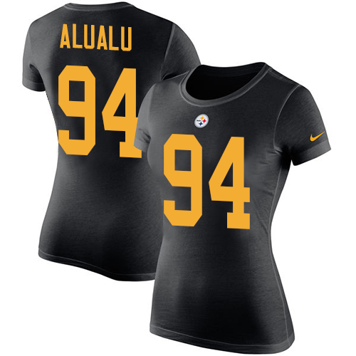 NFL Women's Nike Pittsburgh Steelers #94 Tyson Alualu Black Rush Pride Name & Number T-Shirt