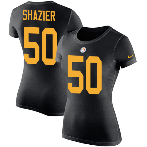 NFL Women's Nike Pittsburgh Steelers #50 Ryan Shazier Black Rush Pride Name & Number T-Shirt