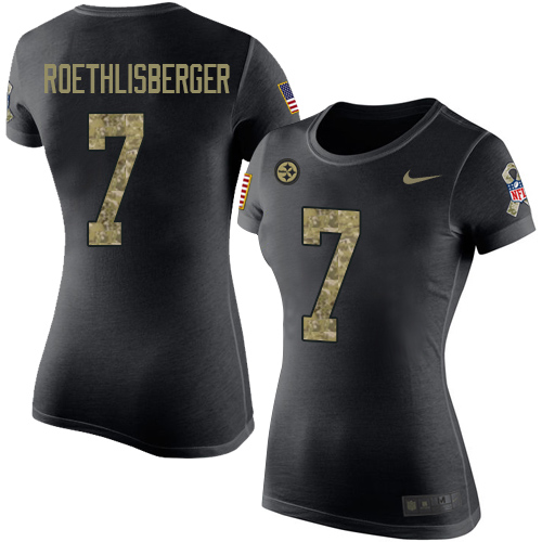 NFL Women's Nike Pittsburgh Steelers #7 Ben Roethlisberger Black Camo Salute to Service T-Shirt