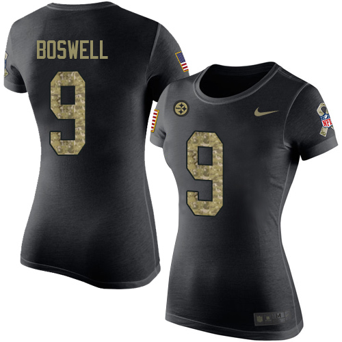 NFL Women's Nike Pittsburgh Steelers #9 Chris Boswell Black Camo Salute to Service T-Shirt