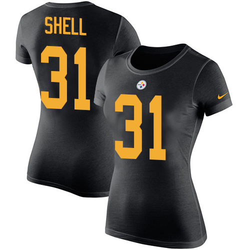 NFL Women's Nike Pittsburgh Steelers #31 Donnie Shell Black Rush Pride Name & Number T-Shirt