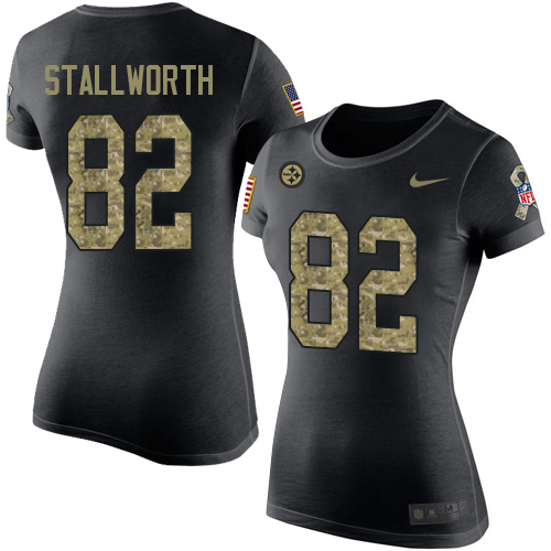 NFL Women's Nike Pittsburgh Steelers #82 John Stallworth Black Camo Salute to Service T-Shirt