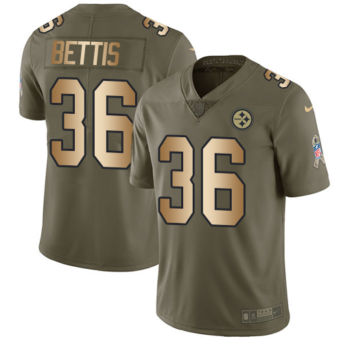 Men's Nike Pittsburgh Steelers #36 Jerome Bettis Limited Olive/Gold 2017 Salute to Service NFL Jersey