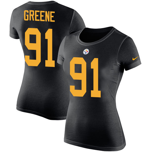 NFL Women's Nike Pittsburgh Steelers #91 Kevin Greene Black Rush Pride Name & Number T-Shirt