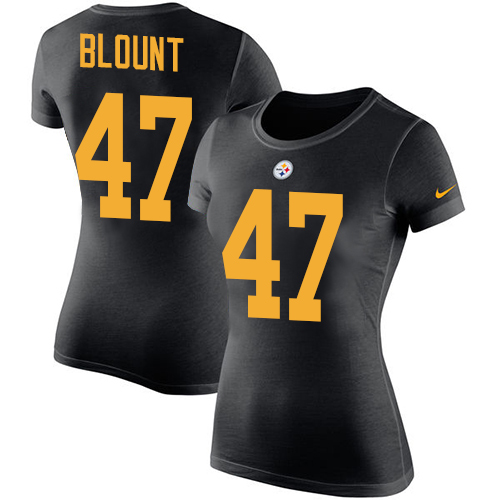 NFL Women's Nike Pittsburgh Steelers #47 Mel Blount Black Rush Pride Name & Number T-Shirt