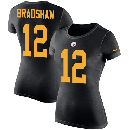 NFL Women's Nike Pittsburgh Steelers #12 Terry Bradshaw Black Rush Pride Name & Number T-Shirt