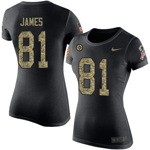 NFL Women's Nike Pittsburgh Steelers #81 Jesse James Black Camo Salute to Service T-Shirt