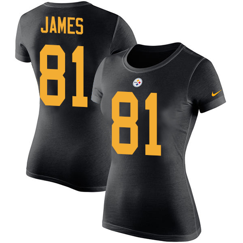 NFL Women's Nike Pittsburgh Steelers #81 Jesse James Black Rush Pride Name & Number T-Shirt