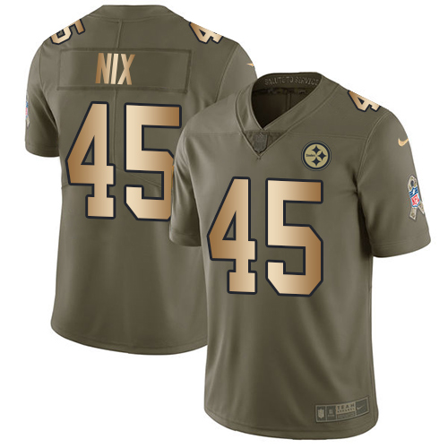 Men's Nike Pittsburgh Steelers #45 Roosevelt Nix Limited Olive/Gold 2017 Salute to Service NFL Jersey