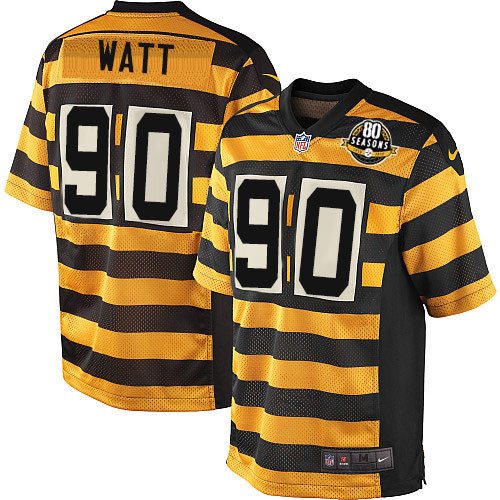 Men's Nike Pittsburgh Steelers #90 T. J. Watt Elite Yellow/Black Alternate 80TH Anniversary Throwback NFL Jersey