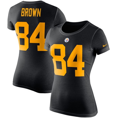 NFL Women's Nike Pittsburgh Steelers #84 Antonio Brown Black Rush Pride Name & Number T-Shirt