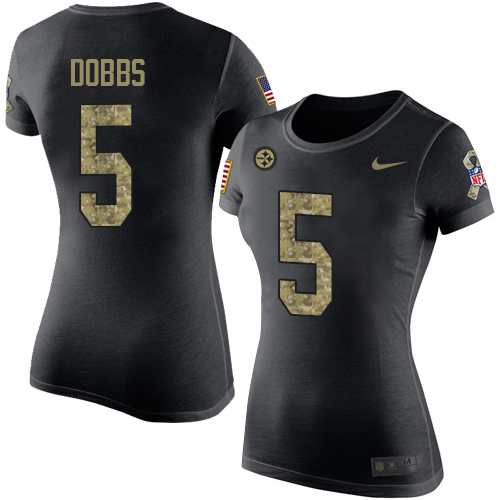 NFL Women's Nike Pittsburgh Steelers #5 Joshua Dobbs Black Camo Salute to Service T-Shirt